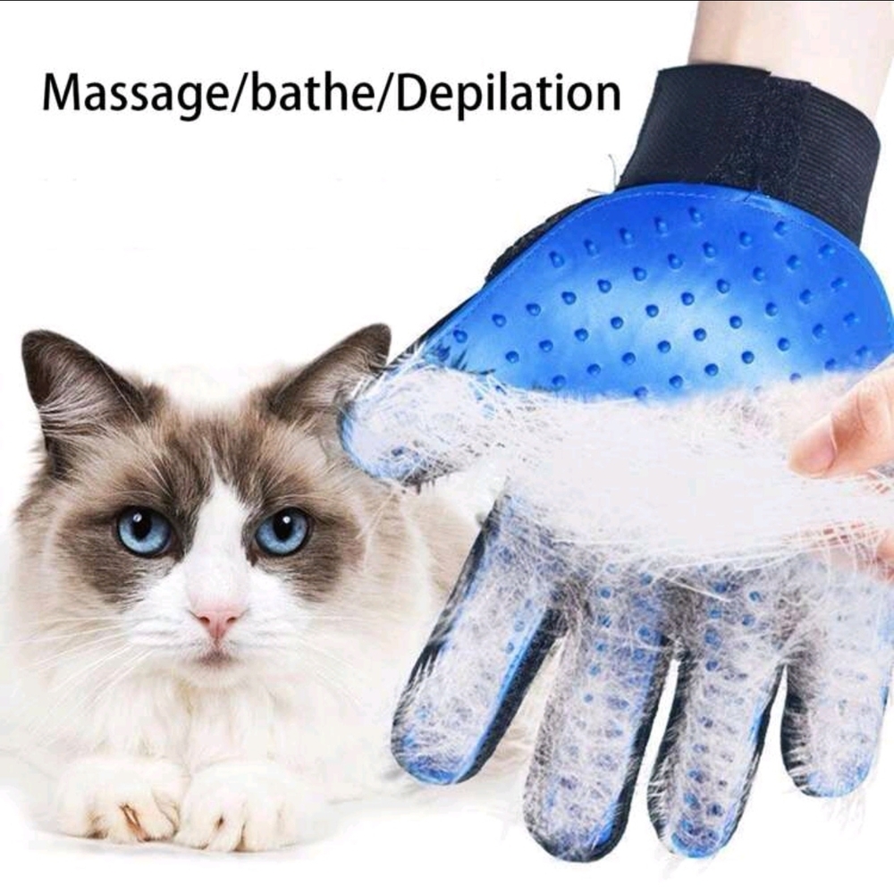 Blue Pet Grooming Glove for Cats - Gentle Fur Removal